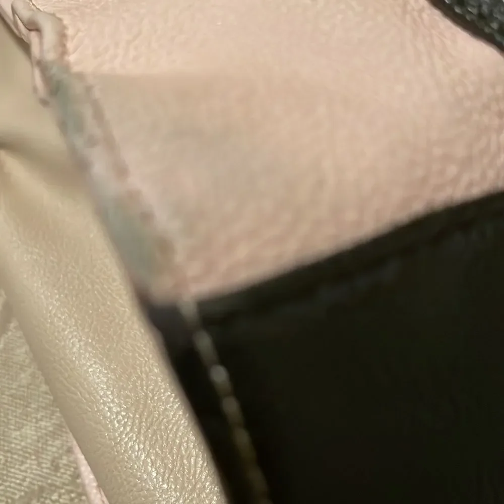 Betsey Johnson vegan leather pink & beige with black & white pocket,black straps